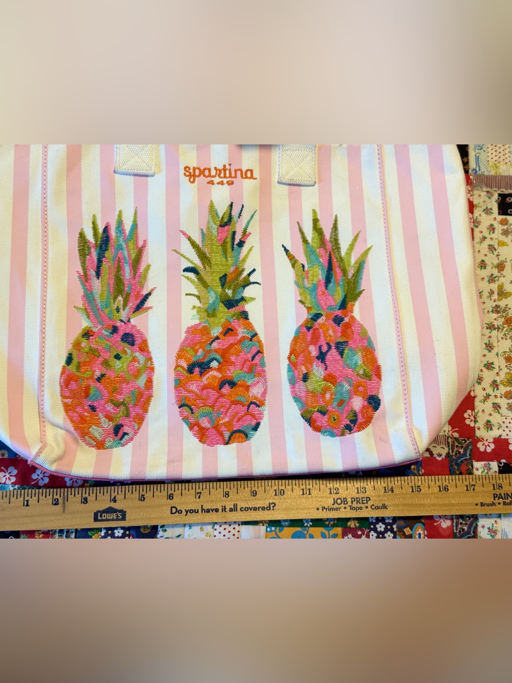 Spartina 449 Pink and White Striped Pineapple Tote